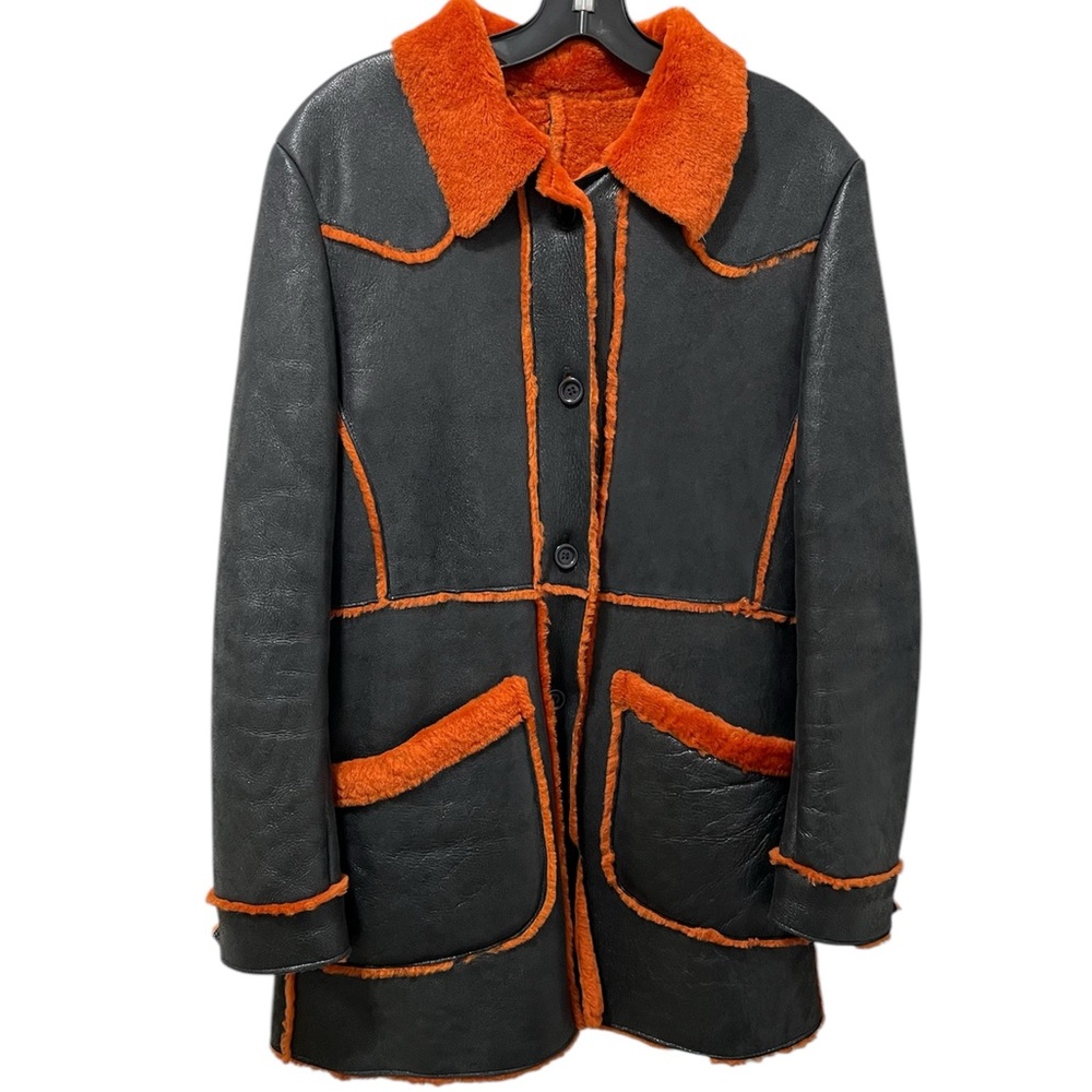 OSCAR LEOPOLD CONTRAST FAUX FUR AND LEATHER COAT